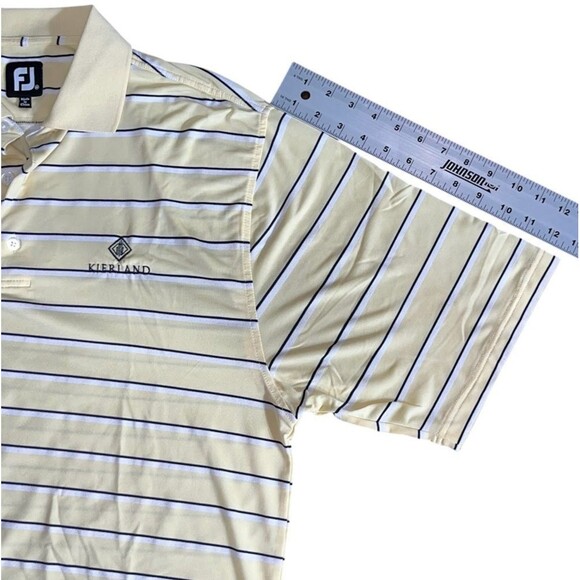 Footjoy FJ Mens Golf Polo Shirt Size Medium Yellow Stripe Short Sleeve Stretch - Picture 10 of 13